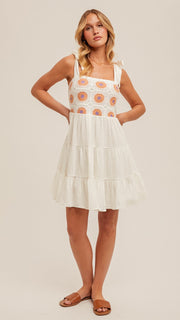 Tie Shoulder Crochet Bodice Dress