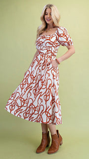 Rope Print Square Neck Midi Dress