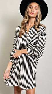 Striped Satin L/Sleeve Shirt Dress