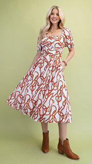 Rope Print Square Neck Midi Dress