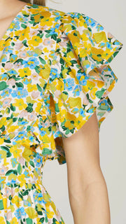 Floral Ruffle Sleeve V-Neck Dress