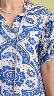Floral Medallion Print Puff Slv Dress