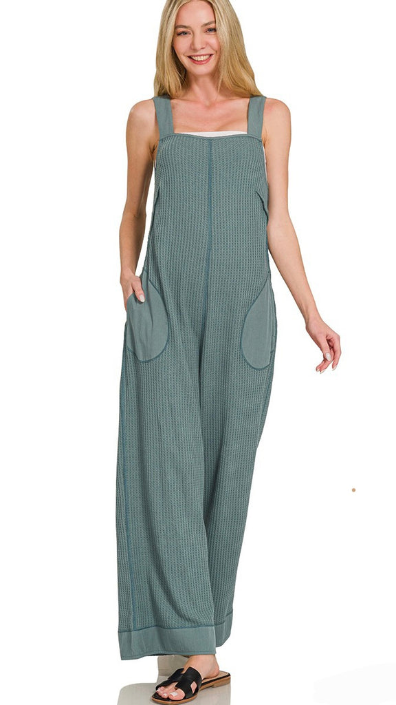 Waffle Knit Tie Back Jumpsuit