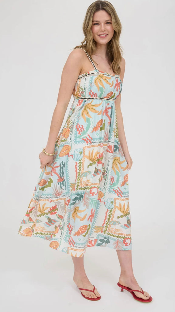 Summer Tropical Print Midi Dress