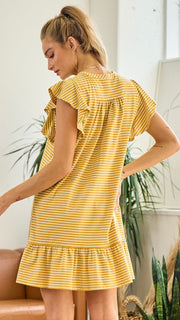 Stripe Knit Flutter Sleeve Dress