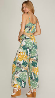 Tropical Cami Strap Belted Jumpsuit