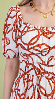 Rope Print Square Neck Midi Dress