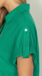 Linen Blend Button Front Midi Dress