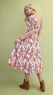 Rope Print Square Neck Midi Dress
