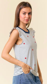 Star Embroidered Stripe Knit Tank Top