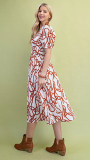 Rope Print Square Neck Midi Dress