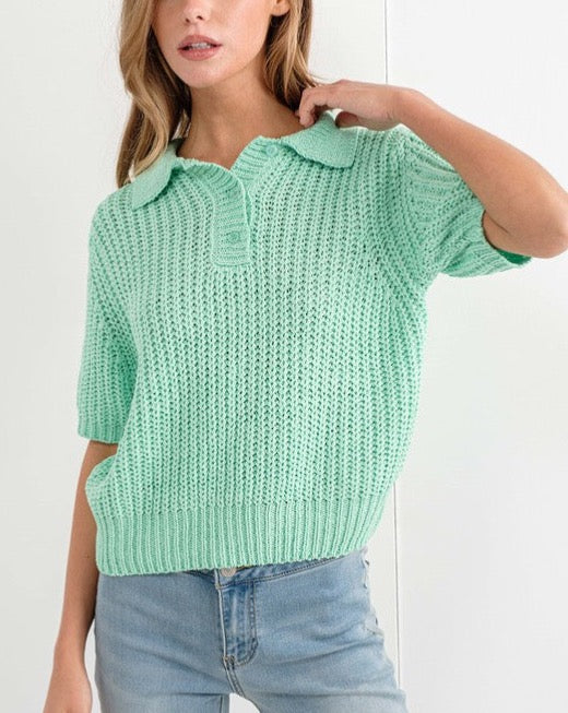 3 Button S/S Sweater w/Collar