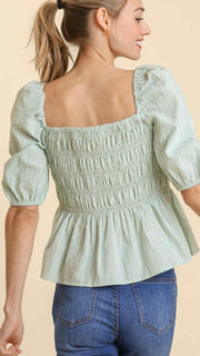 Stripe Smocked Bodice Puff Sleeve Top