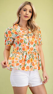 Fruity Floral Peplum Hem Top