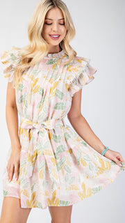 Botanical Floral Pleated Bib Dress