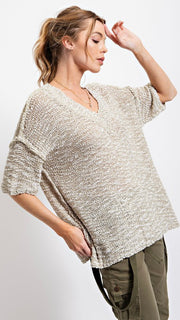 Marled Yarn Slouch V-Neck S/S Sweater