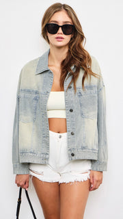 Union Stripe Pleat Back Denim Jacket