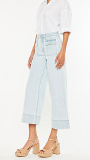 High Rise Pinstripe Wide Leg Crop Jean
