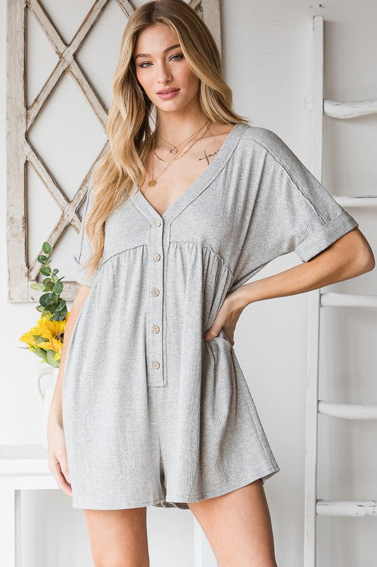 Textured Knit Button Front Romper