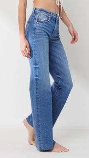 High Rise Scissor Hem Wide Leg Jean