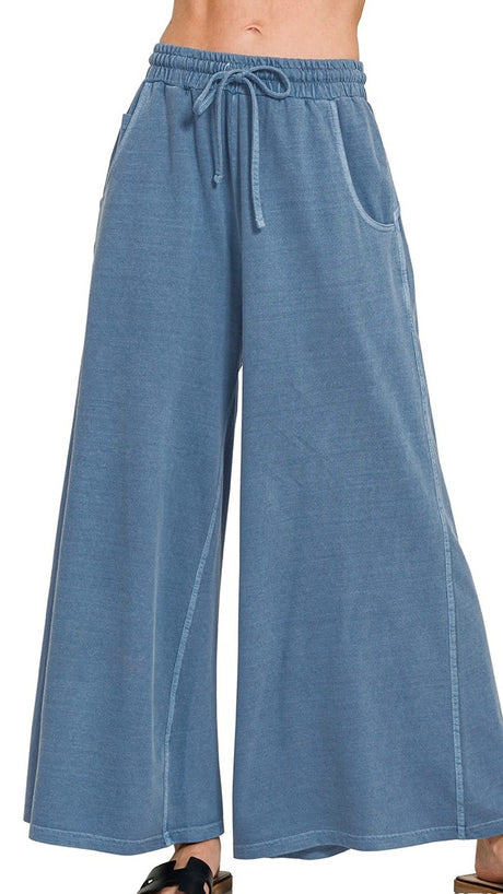 Enzyme Wash French Terry Wide Leg Pants 2