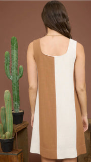 Colorblock Linen Blend Shift Dress