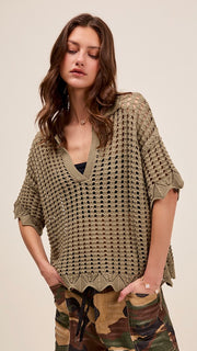 Open Weave Scallop Trim Sweater Top