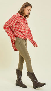 Check Plaid Slouch Button Up Top