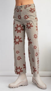 Daisy Print Washed Stretch St Leg Pants 2