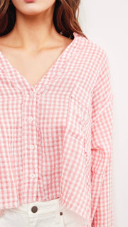 Sweet Gingham Button Front Top