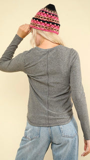 Snap Henley Brushed Rib Knit Top