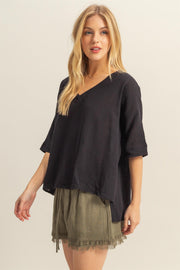 Lynn V-Neck Linen Look Top