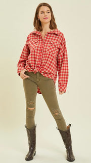 Check Plaid Slouch Button Up Top