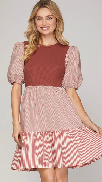 Ribbed Knit + Stripe Fabric Dress | Catfish & Tater Boutique Ribbed Knit + Stripe Fabric Dress | Catfish & Tater Boutique