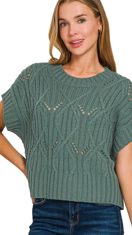 Cable Knit Dolman S/Slv Sweater Top