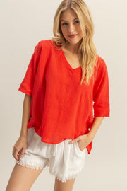 Lynn V-Neck Linen Look Top