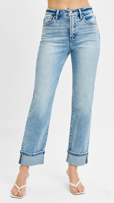 High Rise St Leg Crop Roll Jean