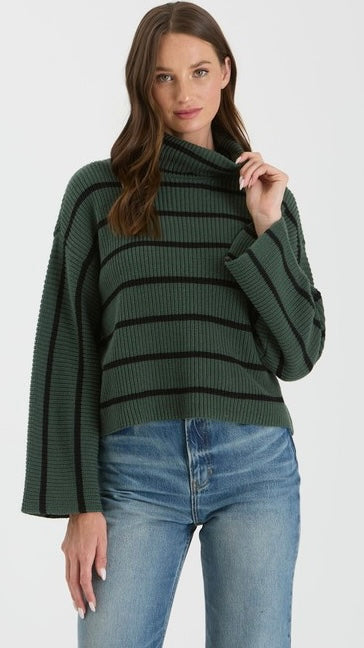 Stripe Wide Sleeve Cowl Neck Sweater