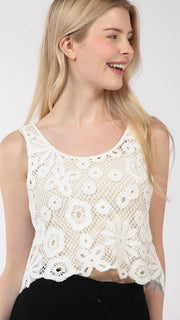 Open Weave Floral Crochet Tank Top