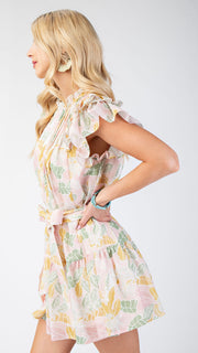 Botanical Floral Pleated Bib Dress