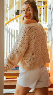 Cotton Thread Crochet V-Neck Sweater