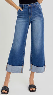 High Rise Ankle Wide Leg Cuff Jean