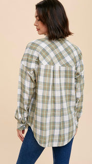 Cotton Blend Plaid Button Front Top