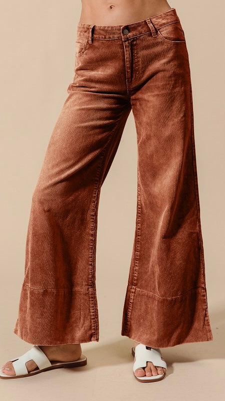 Split Hem Wide Leg Corduroy Pants