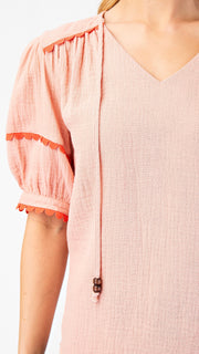 Scallop Trim Puff Sleeve Gauze Top