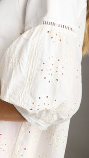 Eyelet + French Terry Puff Sleeve Top