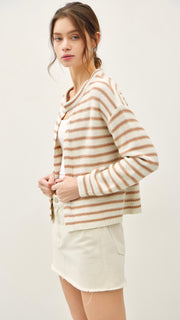 Stripe Open Front Cotton Blend Cardigan