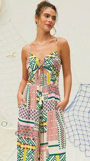 Boho Geometric Print Tie Back Jumpsuit