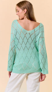 Diamond Pointelle V-Neck Sweater