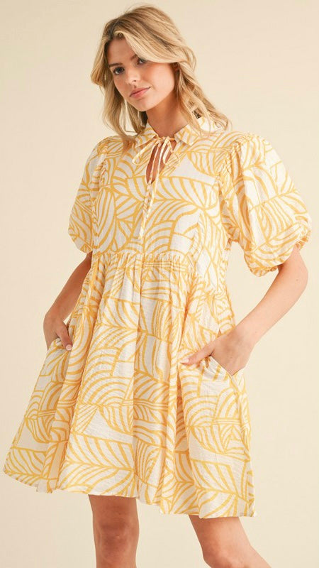 Botanical Print Puff Sleeve Dress